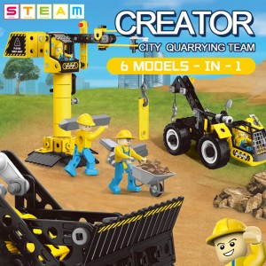 223PCS 6-in-1 Urban Construction Engineering Team DIY Assembly Toy Truck Model Set Kid STEM City Vehicle Building Block Play Kit