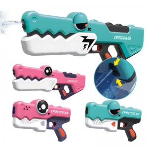Summer Outdoor Green Cartoon Water Sprayer Pink Water Squirt Gun Plastic Electric Crocodile Water Gun Toy with Swimming Goggles