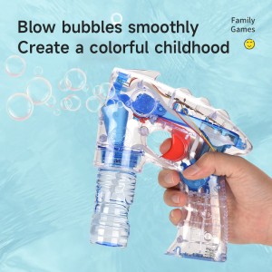 Summer Outdoor Battery Operated Lighting Transparent Space Bubble Blower Gun Kids Automatic Bubble Gun with Bottle Solution