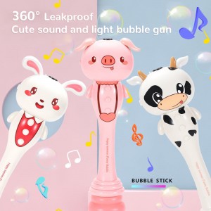 Kids Outdoor Cute Pig/Rabbit/Cow Soap Water Bubble Stick Plastic Electric Cartoon Animals Bubble Wand Toy with Light and Music