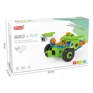 63PCS 3 in 1 STEM Creative Self Assembly Truck 3D Novelty Shapes Construction Play Kit IQ Development Screw Building Blocks Toy