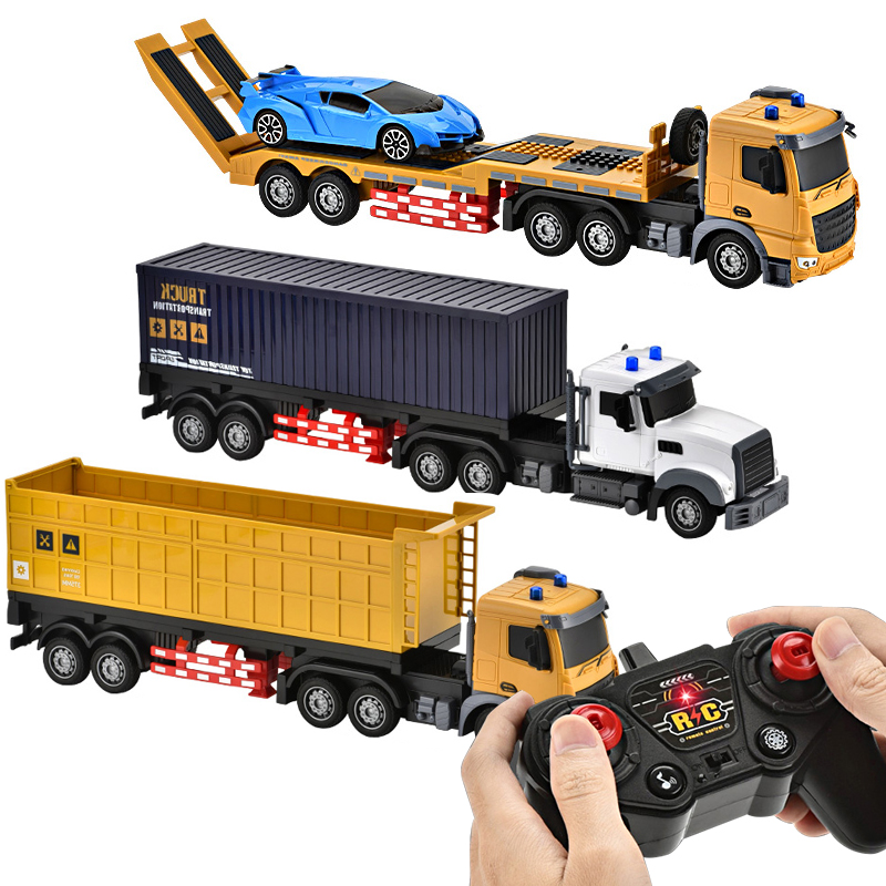 Kids 1:20 Scale Simulation Transport Vehicle Container Truck Dump Truck Remote Control Engineering Truck Toys with Light & Music