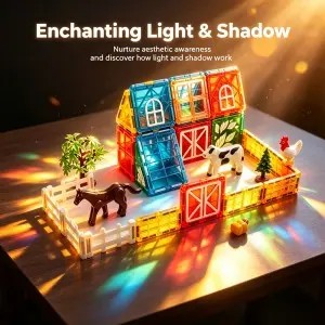 Farm Theme Magnetic Tiles Toys 40PCS Building Blocks Set Kids Early Learning Gift