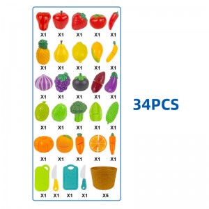 34PCS Toddler Color Sorting Learning Set Farming Market Kitchen Realistic Fruits Vegetables Preschool Kids Cutting Play Food Set