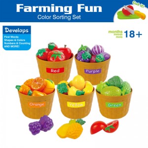 34PCS Toddler Color Sorting Learning Set Farming Market Kitchen Realistic Fruits Vegetables Preschool Kids Cutting Play Food Set