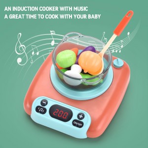 51pcs Pretend Play Music Light Spray Induction Cooker Simulation Tableware Kitchenware Kitchen Food Toy Cooking Set for Kids