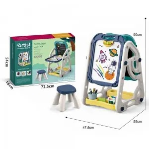 Double-Sided 90° Flip Easel Drawing Toys with Adjustable Stand & Stool – Art Board for Kids