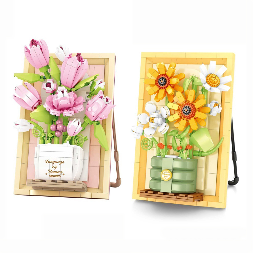 562-633PCS Tulip Sunflower DIY Floral Construction Play Set Home Decor Gift Building Blocks Flowers Toys for Kids STEM Education