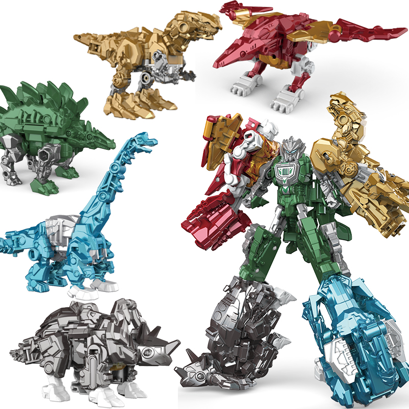 Mga Bata nga Lalaki nga Regalo Alloy Robots De Juguete Model Dinosaur Action Figure 5-in-1 Gihiusa nga Daghang Deformation Robot Dulaan para sa mga Bata