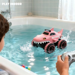 7KM/H 2.4G Remote Control Shark Truck Toys All Terrain Control Rechargeable Vehicle Plastic Amphibious Rc Car for Kids