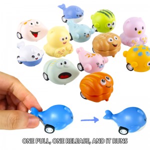 6 Styles Small Cartoon Ocean Animal Vehicles Toys Bulk Toys Party Favors 12pcs/ Bag Mini Pull Back Car Set for Kids Toddlers