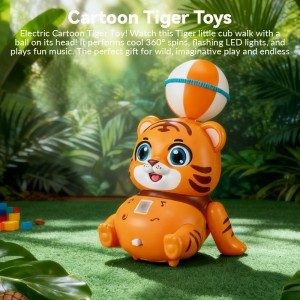 Kids Electric Stunt Animal Toys 360 Degrees Rotation Ball on the Head Battery Operated Tiger Toys with Light & Music
