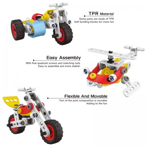 74PCS 3 in 1 Child DIY Flexible Construction Helicopter Motorcycle Play Set Intelligent Building Block Sets Model Toy for Kids