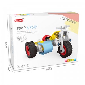 74PCS 3 in 1 Child DIY Flexible Construction Helicopter Motorcycle Play Set Intelligent Building Block Sets Model Toy for Kids