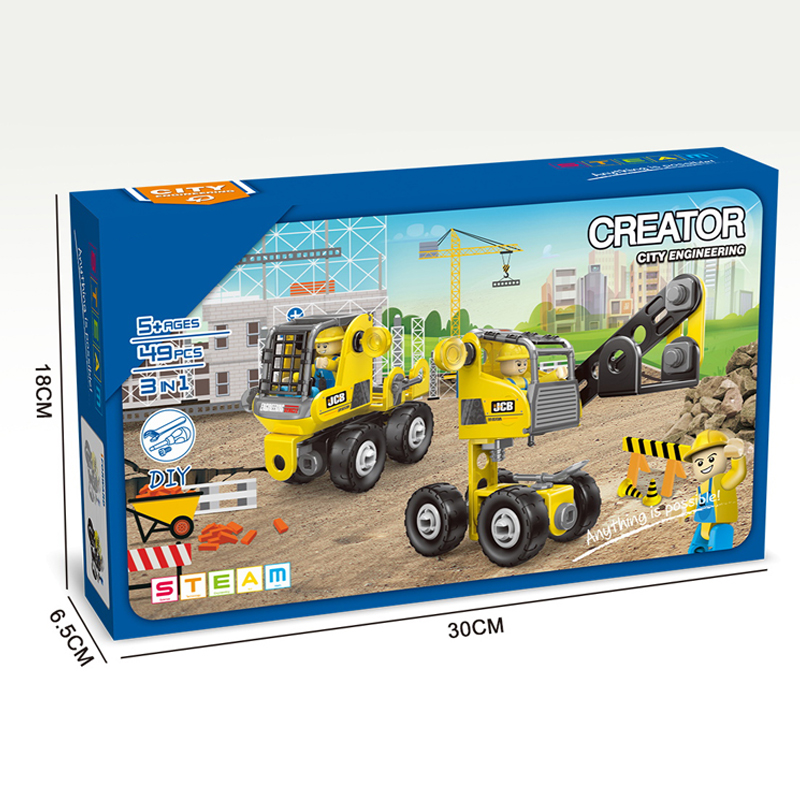 3-in-1 Awọn skru ati Awọn eso Isopọ Ilu Ikole Awọn ẹrọ ikoledanu Play Kit 49pcs Creative DIY STEM Engineering Vehicle Toy