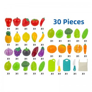 Toddler Color Sorting Learning Kitchen Realistic Play Foods 30pcs Portable Cutting Fruit and Vegetable Toys Set with Storage Bag