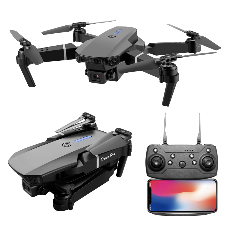 Zložljiv dron E88 z 2 načinoma delovanja, daljinskim upravljalnikom/upravljanjem z aplikacijo, letalsko igračo z dvojno kamero 4K
