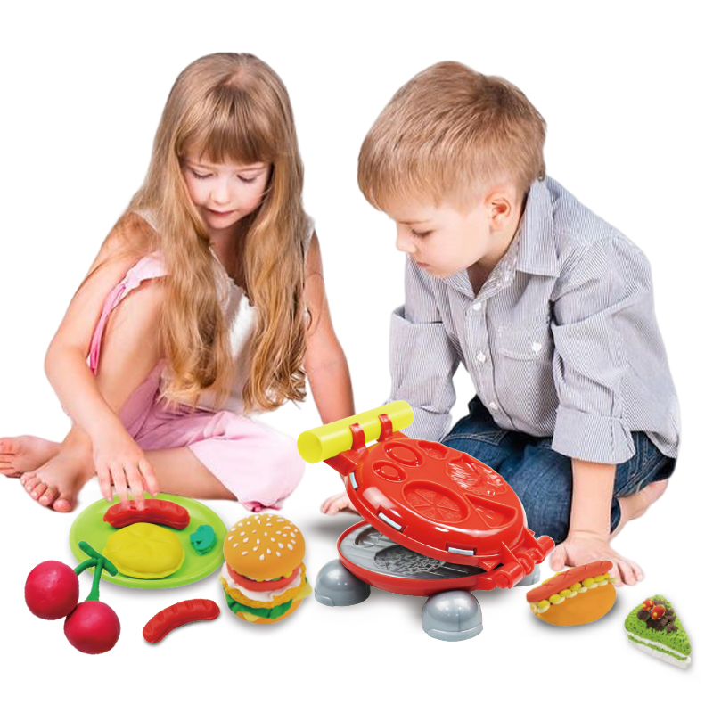 Plasticine ផ្ទាល់ខ្លួន និងឧបករណ៍ Play Kit Kids Intelligent Clay Molds Imaginative Hamburg Restaurant Set Toy Dough For Children