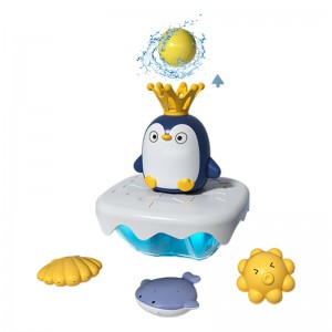 Infant Shower Play Set Toddler Bathtub Fountain Toys Baby Bath Time Iceberg Penguin Electric Water Toy with 4pcs Plastic Toys