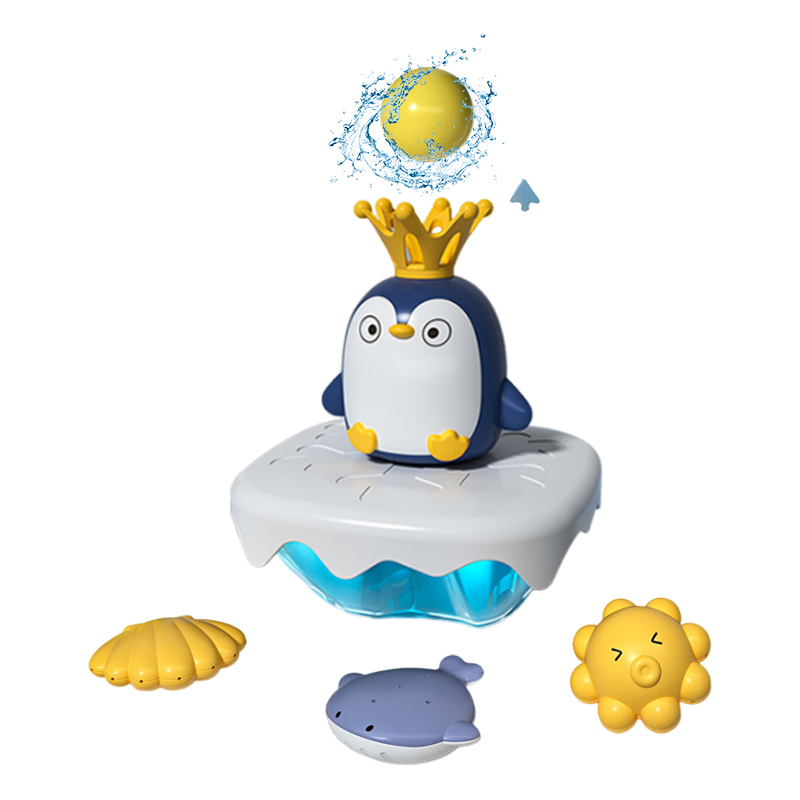Infant Shower Play Set Toddler Bathtub Fountain Toys Baby Bath Time Iceberg Penguin Electric Water Toy with 4pcs Plastic Toys