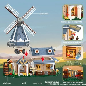 1742PCS Windmill Farm Building Blocks with LED – Mechanical Linkage & Animal Figures Toy