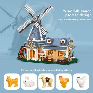 1742PCS Windmill Farm Building Blocks with LED – Mechanical Linkage & Animal Figures Toy