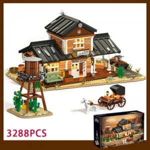 3288PCS Western Railway Modular Building Blocks with LED – Double-Layer Station Toy