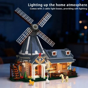 1742PCS Windmill Farm Building Blocks with LED – Mechanical Linkage & Animal Figures Toy