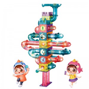 Kids Plastic Lighting Magnet Tiles Ball Track STEM Construction Kit DIY Play Set Toddler Montessori Magnetic Building Block Toy