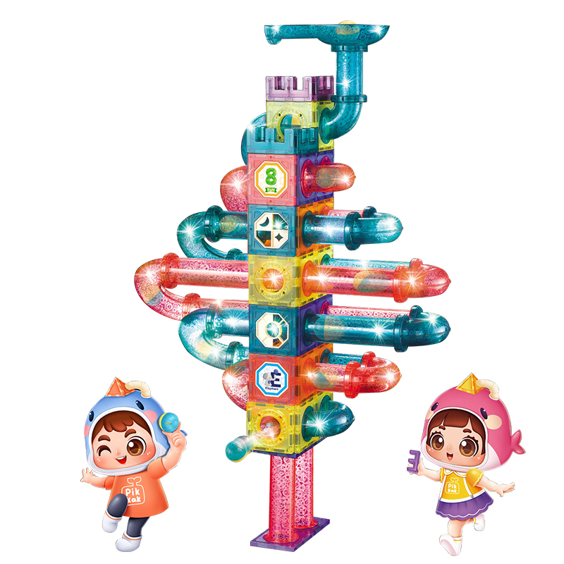 Anak-anak Plastik Lampu Magnet Ubin Bola Track STEM Konstruksi Kit DIY Play Set Balita Montessori Magnetik Blok Bangunan Mainan