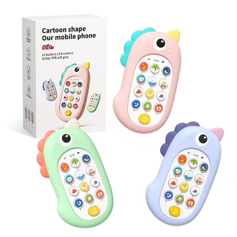 Baby Early Educational Mobile Phone Sleep Comfort Toy Detachable Cartoon Unicorn Silicone Case Bilingual Cell Phone Toy for Kids